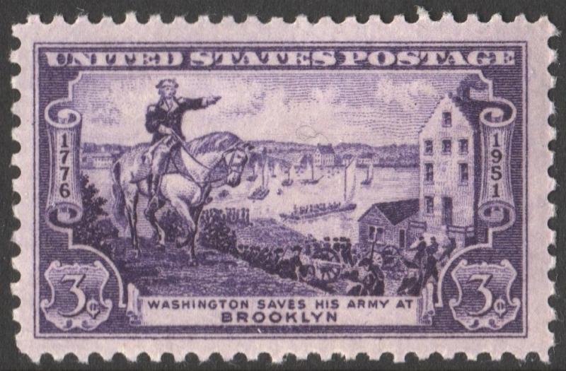 SC#1003 3¢ Battle of Brooklyn, 175th Anniversary Single (1951) MNH