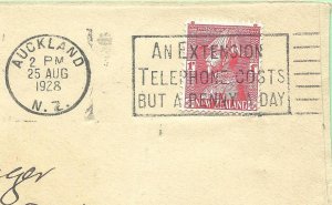 8/25/1928 Cover NZ Auckland Telephone cancel to American Exchange Trust NY