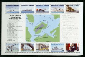 ST. VINCENT GRENADINES 50th  ANN  PEARL HARBOR   WORLD WAR II  SHEET  MINT NH 