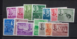 Mauritius 1950 KGVI  set to 5 Rupee, SG 276-289/Sc 235-248, MNH,  CV$72+ (a1257