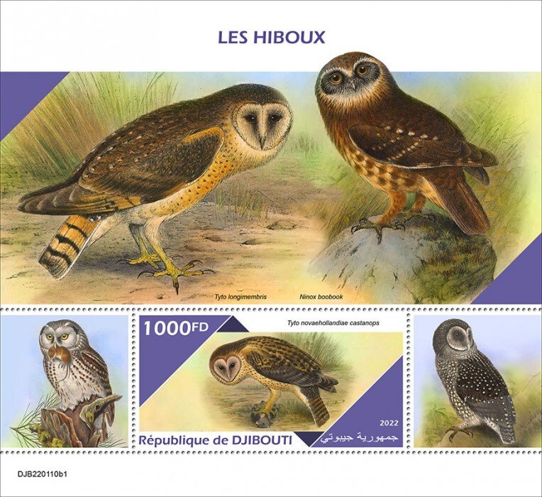DJIBUTI - 2022 - Owls - Perf Souv Sheet #1 - Mint Never Hinged