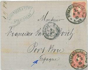 GERMANY Reich - POSTAL HISTORY cover from STRASSBOURG to SPAIN - 1880