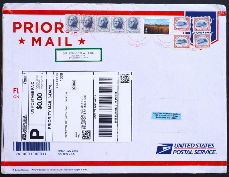 U.S. Used Stamp Scott 4806a 2 Inverted Jenny (4x) Priority Mail Cover