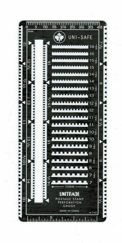 Metal Superior Stamp Perforation Perf Gauge with Slot Unitrade Uni-Safe CANADA