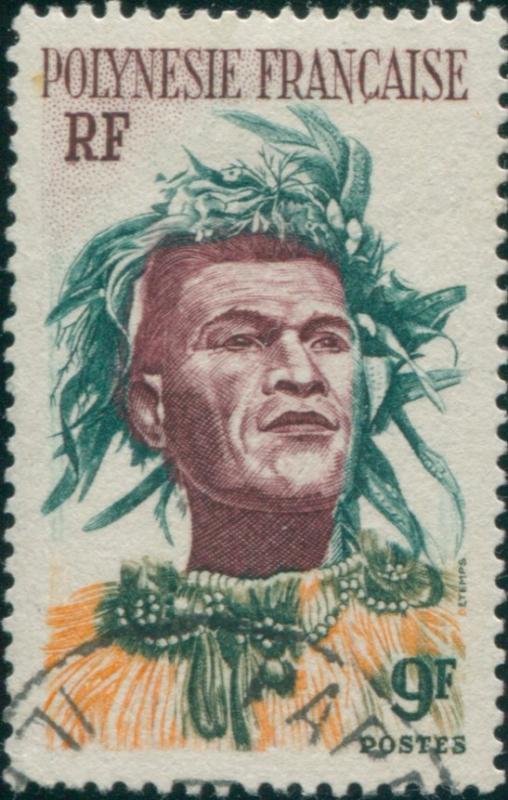 French Polynesia 1958 Sc#188,SG8 9f Polynesian Man FU