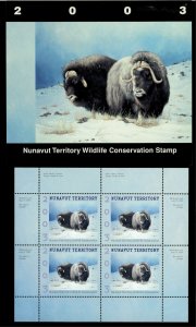 NUNAVUT #5M 2003 MUSK OX CONSERVATION STAMP MINI SHEET OF 4 IN FOLDER