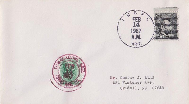 United States Arizona Tubac Rur. Sta. Tumacacori 1967 violet double ring  Ph...