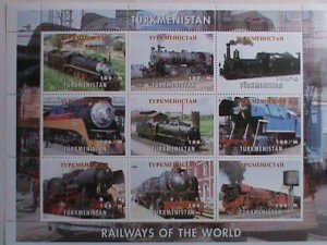 TURKMENISTAN-  THE RAILWAYS OF THE WORLD-MNH SHEET. VERY RARE