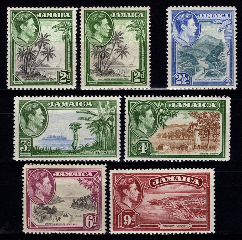 Jamaica 1938-52 George VI Def., Part Set incl. perf var. [Unused]