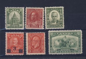 6x Canada Mint Stamps #173-10c 184-3c 190-10c 191-3/2c 192-194  Guide = $55.00