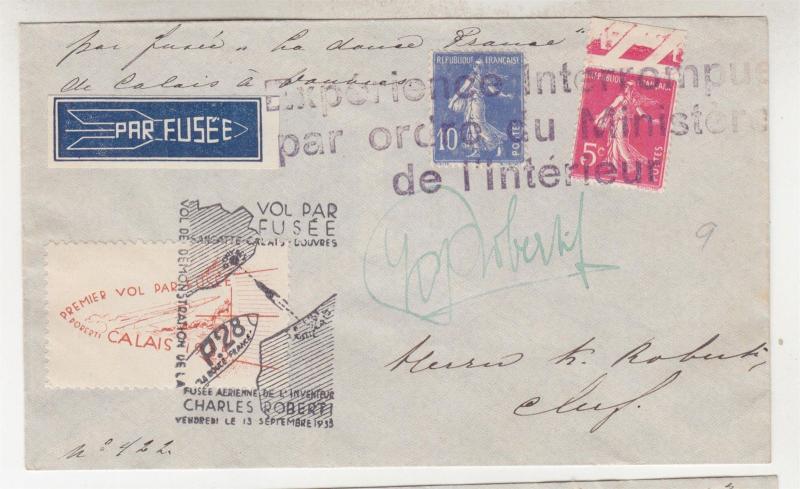 FRANCE, 1935 cancelled Rocket Mail cover,  P 28, LA DOUCE FRANCE , signed.