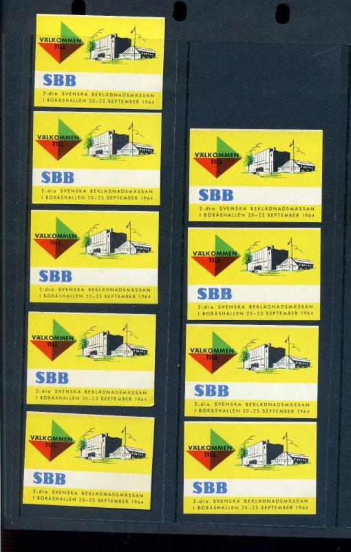 9 VINTAGE 1964 SWEDISH VALKOMMEN TILL POSTER STAMPS (L760) SWEDEN