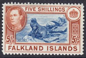 Falkland Islands KGVI 1938 5/- 5s Dull Blue Yellow Brown SG161c Mint Hinged