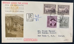 1951 Andorra First Day Airmail Cover To New York USA Valley Issue Only 51 Made