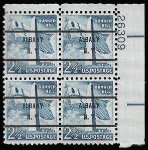 US #1034 PRECANCELED PLATE BLOCK, Rare!   VF/XF mint never hinged,  a popular...