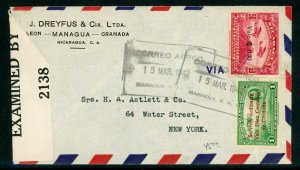 Nicaragua 1942 Censored Airmail Momotombo Cover  U722 ⭐