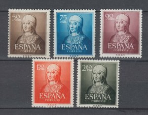 Spain 1951 Full Set Queen Isabella Sc781/5 - Edifil 1092/7 MNH Luxe