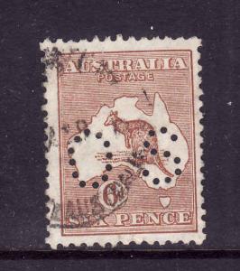 Australia-Sc#96-used 6d brown Kangaroo-perfin OS-1929-30-