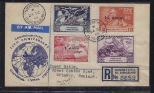 SOMALILAND COVER (PP0312B)   KGVI  UPU SET REG HARGEISA TO ENGLAND