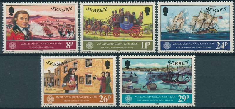 Jersey 1983 MNH Ships Stamps World Communications Year Charles le Geyt 5v Set