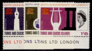 TURKS & CAICOS ISLANDS QEII SG271-273, 1966 UNESCO set, NH MINT.