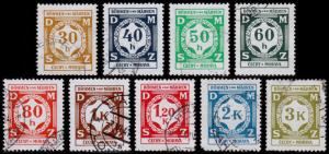 Czechoslovakia - Bohemia & Moravia Scott O1-O7, O9-O10 (1941) Used H F-VF B