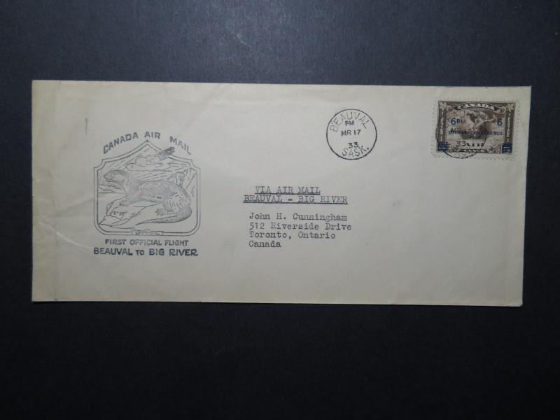 Canada 1933 Beauval to Big River First Flight Cover - Z11260