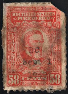 Puerto Rico #RE45 58¢ Rectified Spirits (1942) Used/Faults