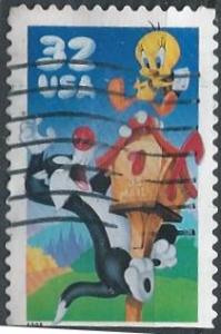 US 3204 (used, clipped at bottom) 32¢ Sylvester & Tweety