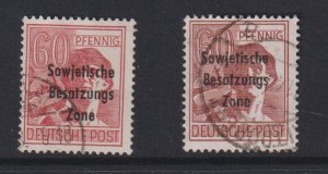 German Democratic Republic Russian zone #10N14-10N14a used 1948 overprint 60pf