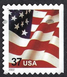 United States #3636 37¢ Flag (2002). Booklet single. Gravure printing. Used.