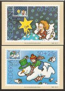 NETHERLAND 1983 FAIRY TELES, CHILD, SNOW MEN, CHRISTMAS SET OF 4 MAXIMUM CARD...