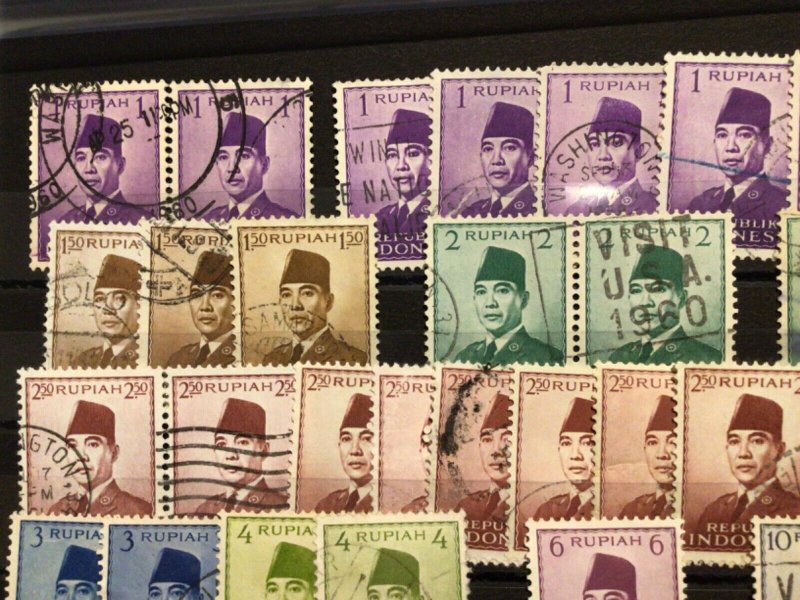 Indonesia  Republic President Sukarno 1950’s used stamps for collecting A9954