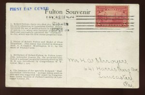 372 Hudson Fulton First Day Souvenir Card SEP 25 1909 LANCASTER PA FDC (372 FD1)