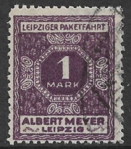 GERMANY / LEIPZIG 1915 1mk Paketfahrt Albert Mayer Local Mi.A32 VFU