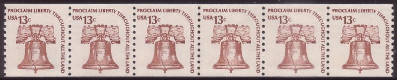 #1618 1618v Liberty Bell 13c Dull Gum Line Pair Strip 6 MNH