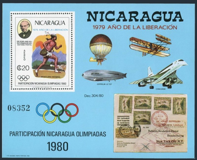 Nicaragua Mi 2105 Bl.111,MNH. Year of Liberation,Rowland Hill,Olympics-1980.