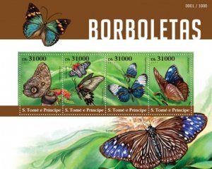 St Thomas 2015 Butterflies 4 Stamp Sheet Michel #6203-6 ST15313a