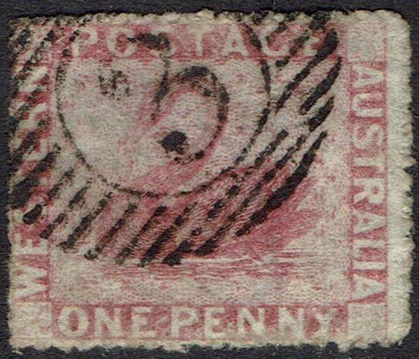 WESTERN AUSTRALIA 1861 SWAN 1D WMK SWAN SIDEWAYS ROUGH PERF USED