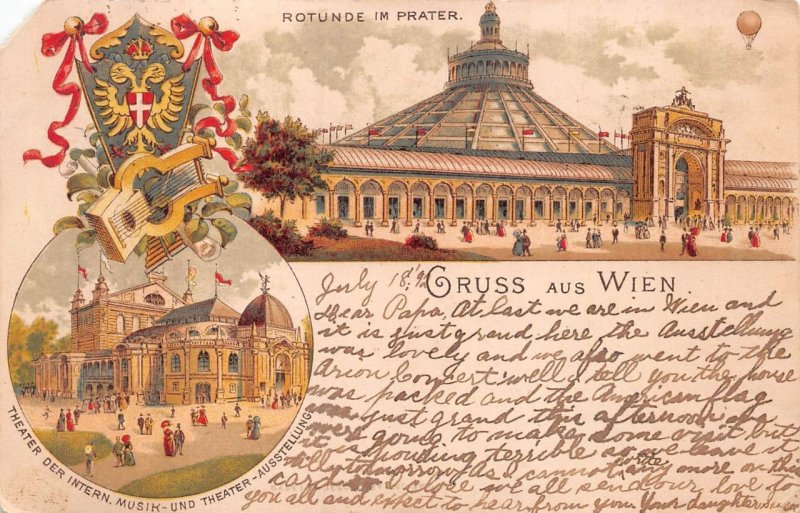 ROTUNDE IN PARATER GRUSS AUS WIEN VIENNA AUSTRIA THEATER EXPO POSTCARD 1892