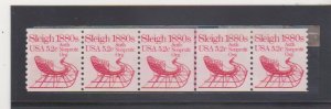 Scott # 1900 Sleigh Plate Number Coil Line Strip of 5 Plate # 1  MNH