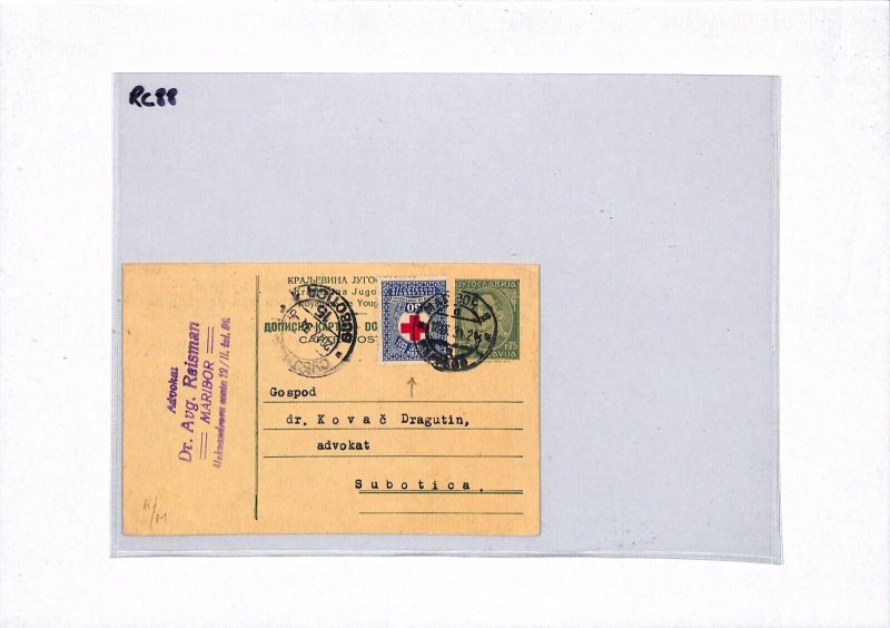 YUGOSLAVIA Stationery Card Slovenia RED CROSS Maribor Serbia Subotica 1934 RC88