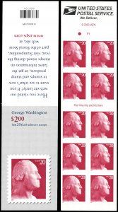 US Sc 3482a MNH COMPLETE BKLT - 2001 20¢ - Washington  - 10 Stamps