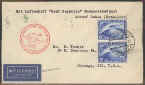 Germany 1930 Graf Zeppelin SAF Si57L 2RM South America Bahia Brazil Flown 103427