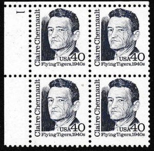 U.S. 1991 Scott 2187 40c Claire Chanault Flying Tigers Plate Number Block VF/NH