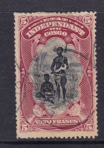 Belgian Congo Scott 26, 1894 5 Franc Chief and Wife, VF Used. Scott $40