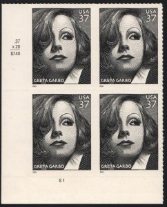 SC#3943 37¢ Greta Garbo Plate Block (2005) SA