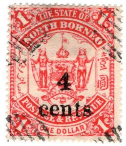 (I.B) British North Borneo Postal : 4c on $1 OP (State)