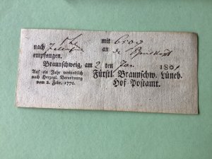 Germany Braunschweig  post office 1801 postal note Ref A1616