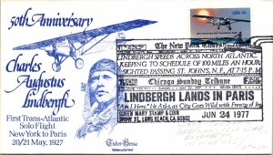 US EVENT COVER CACHETED CHARLES LINDBERGH TRANSATLANTIC FLIGHT NEWS 1977